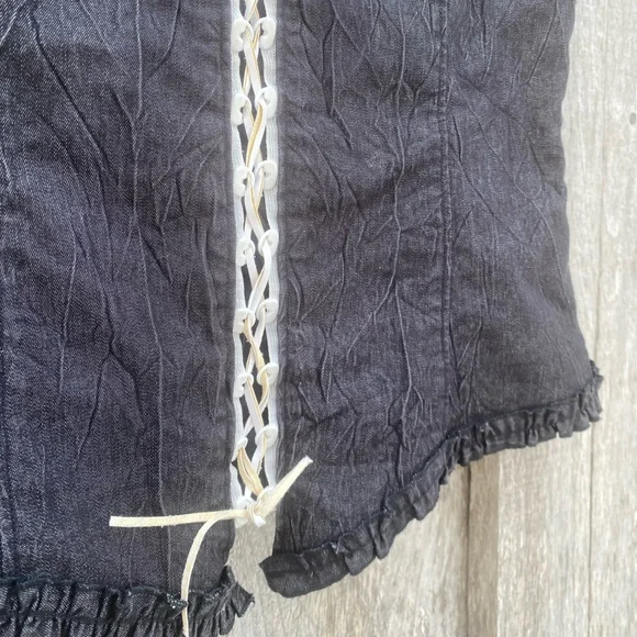 VINTAGE corset style lace up front denim sleeveless top size medium - Picture 5 of 7